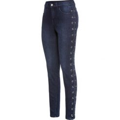 Dżinsy SKINNY ze sznurowaniem bonprix ciemny denim. Niebieskie jeansy damskie bonprix, bez wzorów, z jeansu. Za 149,99 zł.