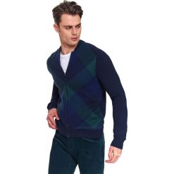 Kardigan typu bomber w kratę. Niebieskie swetry męskie Top Secret, na zimę, xxl, bez wzorów, z dzianiny, eleganckie. W wyprzedaży za 129,99 zł.