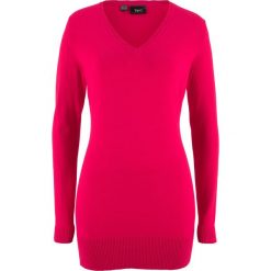 Długi sweter bonprix czerwony. Czerwone swetry damskie bonprix, bez wzorów, z dzianiny, z długim rękawem, długie, bez kaptura. Za 59,99 zł.