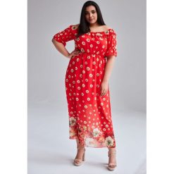 Szyfonowa sukienka Alma MAXI duże rozmiary OVERSIZE PLUS SIZE. Czerwone sukienki damskie Moda Size Plus Iwanek, na co dzień, na lato, s, w kwiaty, z szyfonu, wizytowe, bez kołnierzyka, plus size, bez rękawów, maxi, dopasowane. Za 269,00 zł.