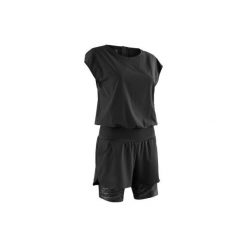 Krótki kombinezon do biegania RUN DRY+ damski. Czarne kombinezony damskie marki KALENJI, xs, z elastanu, sportowe, z krótkim rękawem, krótkie. Za 79,99 zł.