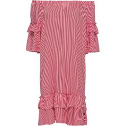 Sukienka shirtowa z dekoltem "carmen" bonprix czerwono-biały w paski. Czerwone sukienki damskie bonprix, na lato, w paski, bez kołnierzyka, bez rękawów. Za 109,99 zł.