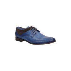 Buty wizytowe męskie: Richelieu Duo Men Niebieskie buty wizytowe skórzane sznurowane niebieski palony 0