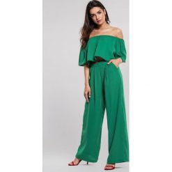 Zielony Komplet Double Chic. Zielone spodnie damskie other, s, z podwyższonym stanem. Za 139,99 zł.