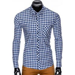 KOSZULA MĘSKA W KRATĘ Z DŁUGIM RĘKAWEM K422 - BEŻOWA/NIEBIESKA. Brązowe koszule męskie Ombre Clothing, s, bez wzorów, bez kołnierzyka, z długim rękawem. Za 29,00 zł.