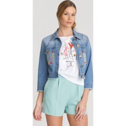 KATANA JEANSOWA ELISABETTA FRANCHI. Niebieskie kurtki damskie z elastanu. Za 1100,00 zł.