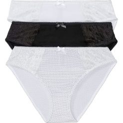 Figi maxi z mikrofibry (3 pary) bonprix biało-czarny w kropki. Białe majtki damskie bonprix, z koronki. Za 59,97 zł.
