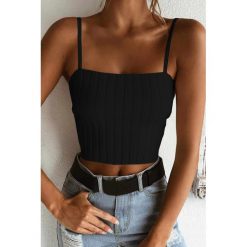 Top ROKA BLACK. Czarne bluzki damskie Top ROKA BLACK, uniwersalny, bez wzorów, bez kołnierzyka. W wyprzedaży za 29,00 zł.