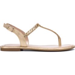 Aldo Sheeny Sandały Złoty. Żółte sandały damskie ALDO, w paski, z materiału, bez obcasa, z paskami. Za 206,95 zł.