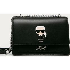 Karl Lagerfeld - Torebka skórzana. Czarne listonoszki damskie KARL LAGERFELD, w paski, ze skóry, na ramię, z aplikacjami. Za 1349,00 zł.