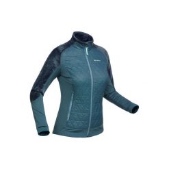 Kurtka polarowa hybrydowa turystyczna SH900 X-Warm damska. Niebieskie kurtki damskie marki QUECHUA, na zimę, m, z elastanu. Za 169,99 zł.