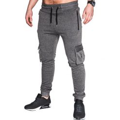 SPODNIE MĘSKIE DRESOWE P429 - GRAFITOWE. Szare spodnie dresowe męskie Ombre Clothing, z bawełny. Za 35,00 zł.