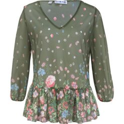 Tunika siatkowa z kolekcji Maite Kelly bonprix oliwkowy z nadrukiem. Zielone tuniki damskie bonprix, z nadrukiem, z dekoltem w serek, bez rękawów. Za 54,99 zł.
