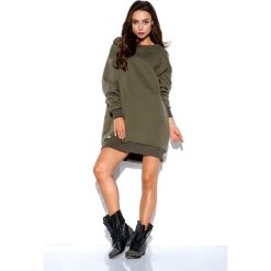 Bluza damska długa - khaki, l. Brązowe bluzy damskie e-margeritka.pl, l, bez wzorów, z bawełny, z długim rękawem, długie, bez kaptura. Za 149,99 zł.