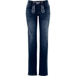 Dżinsy ludowe STRAIGHT z haftem bonprix ciemny denim. Jeansy damskie bonprix. Za 129,99 zł.