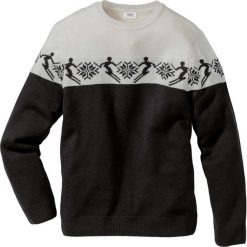 Swetry klasyczne męskie: Sweter norweski z domieszką wełny Regular Fit bonprix czarno-biel wełny wzorzysty