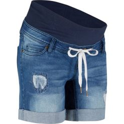 Szorty dżinsowe ciążowe z wiązanym troczkiem bonprix niebieski "stone”. Niebieskie jeansy damskie bonprix, moda ciążowa. Za 109,99 zł.