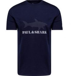 T-shirt PAUL&SHARK. Niebieskie t-shirty męskie Paul and Shark, z nadrukiem, z bawełny, z okrągłym kołnierzem. Za 600,00 zł.