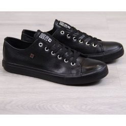 Trampki męskie czarne Big Star V174345 - czarny. Czarne trampki męskie BIG STAR, bez wzorów, retro, bez zapięcia. Za 99,99 zł.