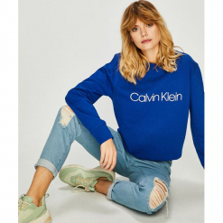 Calvin Klein - Bluza. Szare bluzy rozpinane damskie Calvin Klein, l, z nadrukiem, z bawełny, bez kaptura. Za 449,90 zł.