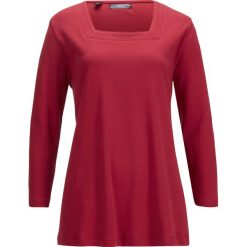 Shirt z dekoltem karo bonprix pomarańczowo-czerwony. Czerwone bluzki damskie bonprix, bez wzorów, z dekoltem karo, bez rękawów. Za 59,99 zł.