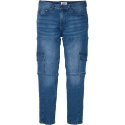 Dżinsy bojówki ze stretchem Slim Fit Straight bonprix niebieski "medium bleached". Niebieskie jeansy męskie bonprix, m, bez wzorów. Za 134,99 zł.