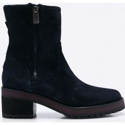 Tommy Hilfiger - Botki. Czarne botki damskie marki TOMMY HILFIGER, ze skóry, z okrągłym noskiem, na obcasie. W wyprzedaży za 429,90 zł.