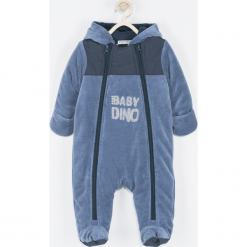 Kombinezon. Niebieskie kombinezony niemowlęce BABY DINO, na jesień, z aplikacjami, z bawełny, bez rękawów, bez kaptura. Za 97,90 zł.
