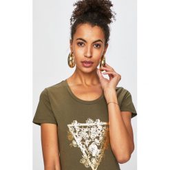 Guess Jeans - Top. Szare topy damskie marki Guess Jeans, s, z nadrukiem, z bawełny, z okrągłym kołnierzem. Za 169,90 zł.