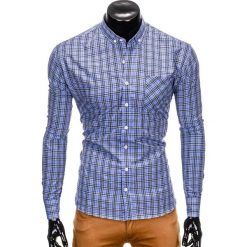 KOSZULA MĘSKA W KRATĘ Z DŁUGIM RĘKAWEM K394 - BŁĘKITNA. Niebieskie koszule męskie marki Ombre Clothing, s, eleganckie, z długim rękawem. Za 39,00 zł.