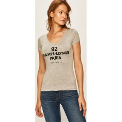 Morgan - T-shirt. Szare bluzki damskie Morgan, xs, z nadrukiem, z elastanu, casualowe, z okrągłym kołnierzem, z krótkim rękawem. Za 129,90 zł.
