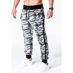 SPODNIE MĘSKIE DRESOWE P183 - CZARNE/CAMO. Czarne spodnie dresowe męskie Ombre Clothing, z bawełny. Za 49,00 zł.
