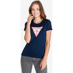 Guess Koszulka Niebieski. Niebieskie koszulki damskie Guess, xs, z nadrukiem, z bawełny, bez kołnierzyka. Za 130,95 zł.