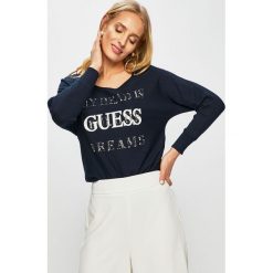 Guess Jeans - Sweter. Niebieskie swetry damskie Guess Jeans, s, z aplikacjami, z elastanu, bez rękawów, bez kaptura. W wyprzedaży za 299,90 zł.