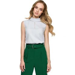 Szara Elegancka Bluzka bez Rękawów z Wywijaną Stójką. Szare podkoszulki damskie Molly.pl, s, bez wzorów, eleganckie, ze stójką, bez rękawów. Za 99,90 zł.