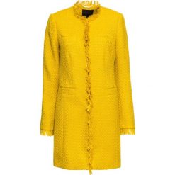 Długi żakiet boucle bonprix żółty curry. Żółte żakiety damskie bonprix, z haftami. Za 189,99 zł.
