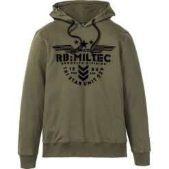 Bluza z kapturem Slim Fit bonprix ciemnooliwkowy. Zielone bluzy męskie bonprix, xl, bez wzorów, z kapturem, bez rękawów, z kapturem. Za 69,99 zł.
