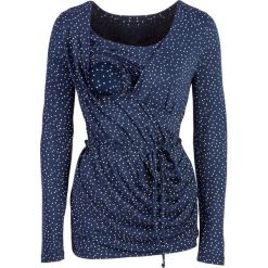 Shirt ciążowy i do karmienia, długi rękaw bonprix ciemnoniebiesko-biały w kropki. Niebieskie bluzki ciążowe bonprix, bez wzorów, z dekoltem w serek, z długim rękawem. Za 99,99 zł.