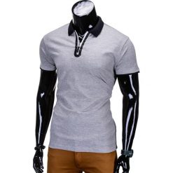 Koszulka męska polo bez nadruku S664 - szara. Szare koszulki męskie Ombre Clothing, s, z nadrukiem, z bawełny, klasyczne, bez rękawów. Za 29,00 zł.