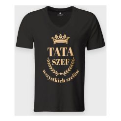 Koszulka męska v-neck Tata - szef wszystkich szefów. Koszulki męskie MegaKoszulki, m, bez wzorów, z bawełny, klasyczne, bez kołnierzyka, bez rękawów. Za 59,90 zł.