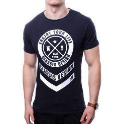 Koszulka męska t-shirt czarny Recea. Czarne koszulki męskie Recea, xl, z nadrukiem, z bawełny, klasyczne, bez kołnierzyka, bez rękawów. W wyprzedaży za 26,99 zł.