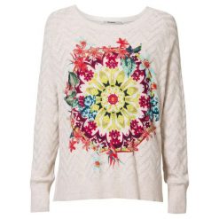 Desigual sweter damski Jers Kenmare M kremowy. Białe swetry damskie Desigual, m, bez wzorów, z bawełny, bez rękawów, bez kaptura. W wyprzedaży za 279,00 zł.