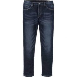 Dżinsy ocieplane ze stretchem na podszewce z polaru Slim Fit Straight bonprix ciemnoniebieski "stone". Niebieskie jeansy męskie bonprix, m, bez wzorów. Za 149,99 zł.