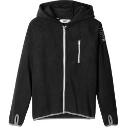 Bluza z polaru z kontrastowymi elementami bonprix czarno-szary. Czarne bluzy chłopięce bonprix, bez wzorów, z polaru, bez rękawów, z kapturem. Za 74,99 zł.