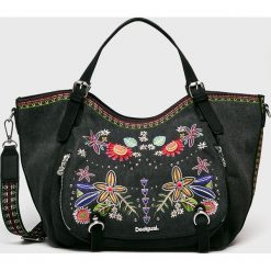 Desigual - Torebka. Szare torebki klasyczne damskie marki Desigual, w paski, z elastanu, casualowe, na ramię, średnie, z haftem. Za 349,90 zł.