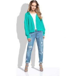 Zielony Krótki Sweter bez Zapięcia z Grubszym Splotem. Szare kardigany damskie marki Top Secret, bez rękawów. Za 109,90 zł.