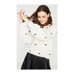 Sweter damski. Szare swetry damskie marki Promod, bez wzorów, z dzianiny, eleganckie, z długim rękawem, długie, bez kaptura. Za 97,50 zł.