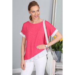 T-shirt Koralowy 2906. Pomarańczowe t-shirty damskie Fasardi, bez wzorów, bez kołnierzyka. Za 19,90 zł.