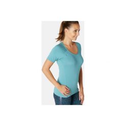 Koszulka krótki rękaw slim Gym & Pilates 530 damska. Niebieskie t-shirty damskie DOMYOS, m, bez wzorów, z elastanu, bez kołnierzyka, z krótkim rękawem, krótkie, bez kaptura, na jogę i pilates. Za 64,99 zł.