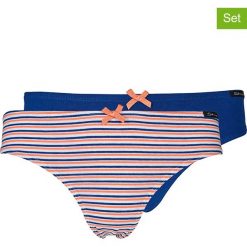 Figi (2 pary) w kolorze granatowo-brzoskwiniowo-białym. Pomarańczowe majtki dziewczęce Skiny Girls. W wyprzedaży za 35,95 zł.